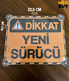 Resim MEGBUY Sarı Zemin Üzerine Siyah Renk Dikkat Yeni Sürücü Yazılı Acemi Sürücü Araba Cam Aksesuar Vantuzlu 