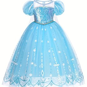 Resim Kızlar için Yuvarlak Yaka Balon Prenses Elbisesi, Sequin Cape ile, Doğum Günü Partileri, Cadılar Bayramı, Noel ve Karnaval Kutlamaları için Mükemmel 