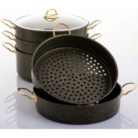 Resim Evren 6 Parça 32 cm Gold Stone Ezme Seri Buharlı Pişirici, Mantı Tencere Seti 9 Lt 