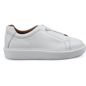 Resim Jakamen Beyaz %100 Deri Dikişli Taban Lastikli Sneaker Ayakkabı 