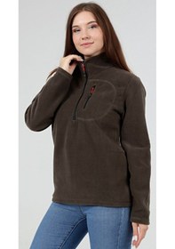 Resim Genius Store Kadın Polar Yarım Fermuarlı Outdoor Cepli Spor Polar Haki 