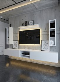 Resim Resital Ledli Duvara Monte Tv Sehpası - Beyaz - W6001-1 Beyaz 