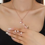 Resim 4 Parça Şık Çiçek Küpe ve Kolye Takı Seti - Kadın Moda Aksesuarları 