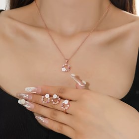 Resim 4 Parça Şık Çiçek Küpe ve Kolye Takı Seti - Kadın Moda Aksesuarları 