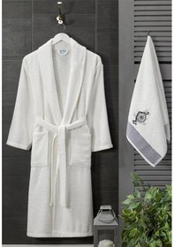 Resim Bornoz - Nakışlı Havlu Seti Cora Erkek Krem L/xl+45x85cm Krem Erkek 