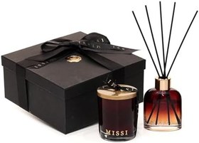 Resim MİSSİ 130 ml Degrade Kahverengi Cam Şişe Oud Vanilya Oda Kokusu Ve Vegan Mum Seti (Dekoratif Sıvama Kutulu) 