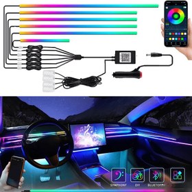 Resim 10'lu renk değiştiren RGB iç mekan atmosfer dekorasyon kiti, araç içi aydınlatma için akrilik ışık şeritleri 