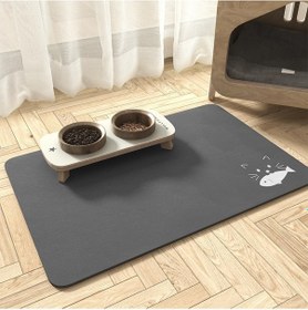 Resim MatGo Pati Balık Figürlü Su Geçirmez Kaymaz Gri Kedi Köpek Mama Paspası 50 x 70 CM 