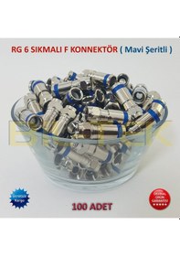 Resim Rg6 Sıkmalı F Konnektör Mavi Şeritli - 100 Adet 