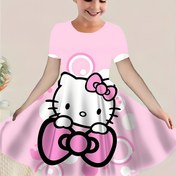 Resim Sanrio Hello Kitty Gençlerin Yazlık Elbisesi - Sevimli Pembe Karikatür Baskılı Kısa Kollu, Kızlar için Eğlenceli ve Rahat Anime Tarzı, Yumuşak Kumaş, İlkbahar/Yaz için Mükemmel, Oynak Çocuk Elbisesi | Eğlenceli Kız Giyim | Nefes Alabilen Kumaş, Hello Kitty Elbise 