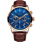 Resim Dış Ticaret Lıge Erkek Spor Kuvars Saat Su Geçirmez Çelik Kemer Çift Gözlü Çok Fonksiyonlu Saat İş Saati Kahverengi Kemer Gül Mavisi Titanyum 