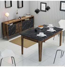 Resim Milan Yemek Odası Takımı - Ceviz / Siyah Mermer 