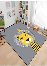 Resim Gri Aslan Figürlü Çocuk Odası Halısı Gri 