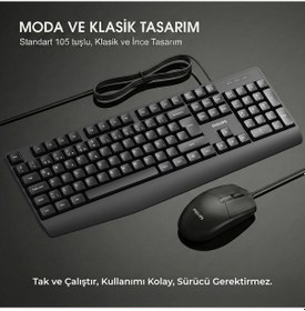 Resim Philips SPT6237 Kablolu Türkçe Q Klavye ve Mouse Seti Siyah 
