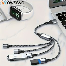 Resim Wowssyo 4'ü-1 Arada USB USB Splitter, 1 Erkekten 4 Dişiye, USB Hub 2.0 Adaptörü, Laptop, Masaüstü, Cep Telefonu, PS5 ve daha fazlası için Veri Aktarımı ve Şarj için 1'den 4'e USB Shunt 