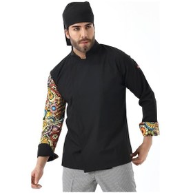 Resim Erkek Likralı Kol Desenli Aşçı Ceket - Siyah Renkli Daire-12167 Siyah Renkli Daire 