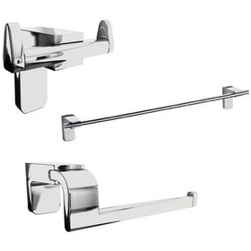 Resim Krom Lux Açık Tuvalet Kağıtlık - Askılık - Uzun Havluluk Banyo Set 3'lü Krom 