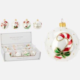 Resim Yılbaşı Ağacı Topu Noel Figürlü Cam 8 cm 