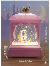 Resim Romantik Ay Ve Çift Figürlü Işıklı 3 Müzik Modlu Kar Küresi - Prens Tacı Detaylı Dekoratif Biblo - 