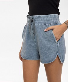 Resim Denim Görünümlü Yırtmaçlı Örme Kısa Şort - M / Denim 