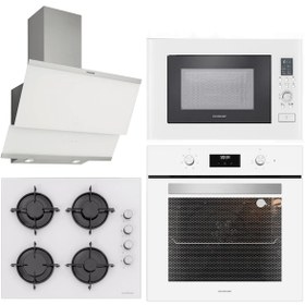 Resim Silverline BO6502W02 - CS5349W01 - 3420 Classy 60 - MW9018W01 Beyaz Cam Ankastre Set 