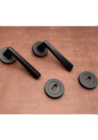 Resim Piramit Siyah Lüx Yuvarlak Şık Rozetli Oda Kapı Kolu 1 Takım 