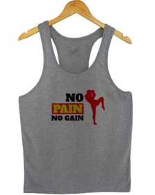 Resim Raf Coll Erkek Gri Melanj No Pain No Gain Dijital Baskılı Fitness Sporcu Atleti 