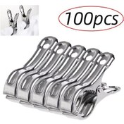 Resim 100 Adet Paslanmaz Çelik Mandal Büyük Plaj Havlusu Klipsi Elbise Mandalları Pimleri Kıyafet Askısı Kelepçesi Kullanışlı Ev Mandalı 
