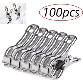 Resim 100 Adet Paslanmaz Çelik Mandal Büyük Plaj Havlusu Klipsi Elbise Mandalları Pimleri Kıyafet Askısı Kelepçesi Kullanışlı Ev Mandalı 