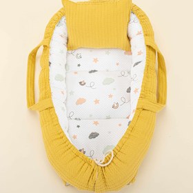 Resim Babynest ve Yastık - Çift Taraflı - Hardal Örgü - Kuş 