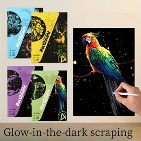 Resim 4 adet/Kitap A5 Luminous Scratch Painting Yetişkin El Yapımı Yaratıcı DIY Luminous Scratch Painting A5 Renkli Scratch Painting Kağıdı 