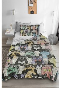 Resim Sevimli Kedi Desenli Tek Kişilik Pike ( Yastık Kılıflı ) 