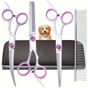 Resim 1 Set Profesyonel 5'i 1 Arada Sağ El Kullanımı İçin Köpek Bakım Makası Seti, Kavisli Makas, Paslanmaz Çelik Tarak, Köpek ve Kediler İçin Evcil Hayvan Tüy Kesme Aletleri 