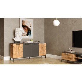 Resim Robinhome Robin Home Troya Yemek Odası Konsol 4 Kapaklı Metal Ayaklı Çam 