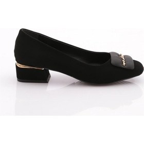 Resim Dgn 4886 Kadin Kare Tokali Topuklu Ayakkabi 4886-1423-R1700 Siyah Velvet 