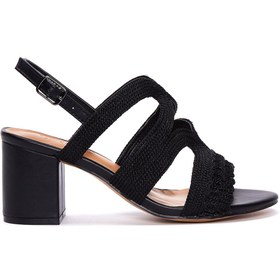 Resim Women's Black Ankle Strap Heeled Sandals 