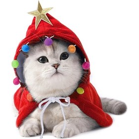 Resim Kosona Kedi Noel Pelerini - Büyücü Kaskılı, Yıldız Ve Boncuk Detaylı, Festivite Giyimi, Kırmızı, S B33306 Kırmızı 