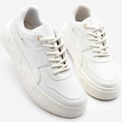 Resim Marjin Kadın Sneaker Dikiş Detaylı Kalın Desenli Taban Spor Ayakkabı Petro beyaz 
