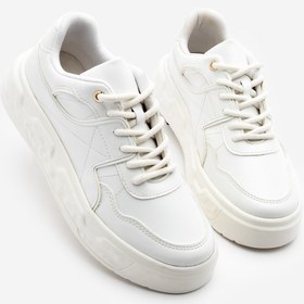 Resim Marjin Kadın Sneaker Dikiş Detaylı Kalın Desenli Taban Spor Ayakkabı Petro beyaz 