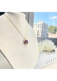 Resim Doğaltaş Kolye Ametist Kolye Kaplama Çerçeveli Gold 45cm Gold 