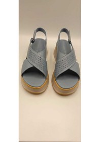 Resim Athena Mavi Deri Dolgu Topuk Sandalet Mavi 