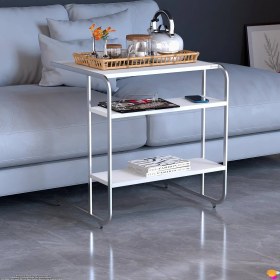 Resim Modilayn C Yan Sehpa Geniş Boy Tekerlekli Çalışma, Atıştırmalık, Yemek, Laptop Sehpası Beyaz 