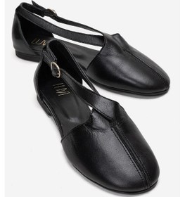 Resim Luvishoes Fable Siyah Cilt Hakiki Deri Yanları Açık Kadın Babet Ayakkabı 