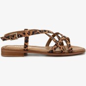 Resim Valmenti Kadın Hakiki Deri Düz Sandalet 838 16213 Bn Sndlt Y25 Taba Leopar Taba 