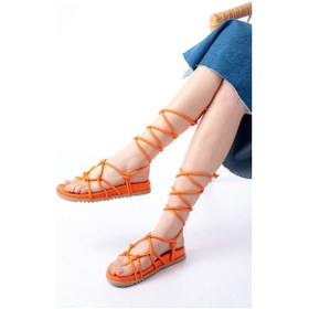 Resim 1001-1001 Orange Bilekten Bağcıklı Kadın Sandalet Bej 