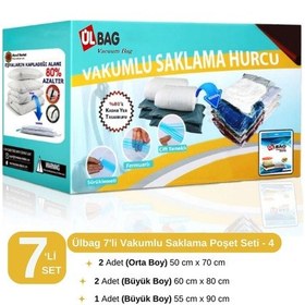 Resim 7'li Vakumlu Saklama Poşeti Seti-4 Yastık, Elbise, Battaniye, Yorgan Vakumlu Hurç Şeffaf 
