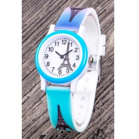 Resim Saattino Eyfel Kulesi Mavi Pembe Kordon Saat Kız Çocuk Kol Saati 