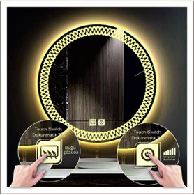 Resim GLOBAL LED MIRROR 90 Cm Günışığı Ledli Tasarım Kumlamalı Dokunmatik Tuşlu Buğu Önleyicili Banyo Aynası Makyaj Aynası 