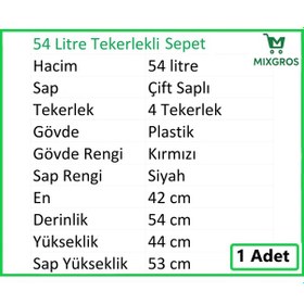 Resim Tekerlekli Plastik Market Alışveriş El Sepeti 54 Litre Kırmızı 1 Adet 