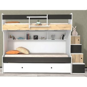 Resim Sardunya Mdf Yavrulu Seyyar Merdivenli Ranza Antrasit Meşe Beyaz M1 90 X 190 CM 